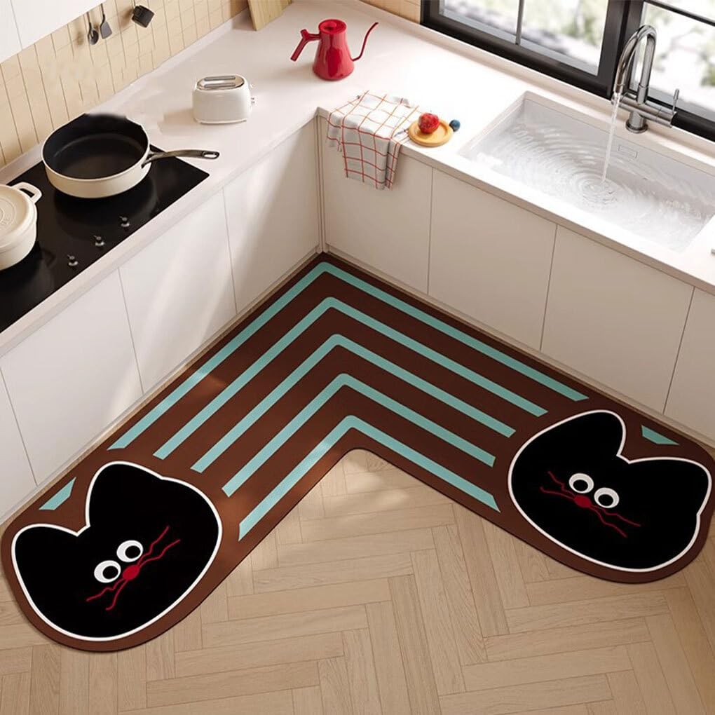 IOIUSKKU Küchen Anti Ermüdungsmatten, Komfortmatten für den Küchenboden, Fußmatten aus Schaumstoff für mehr Komfort in der Küche, Katzenkopf, 100 * 100cm