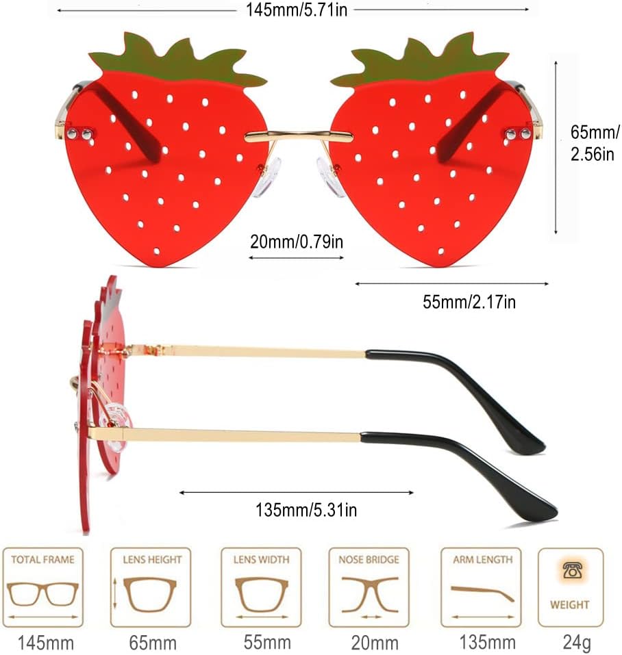 Cute Strawberry Shape Sunglasses for Women Men Girls Boys Party Prom Accessories Halloween Christmas Costumes Glasses (Red+Pink) - Image 4