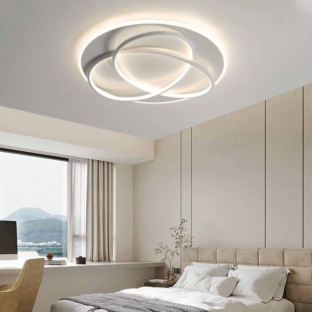 Lampa sufitowa LED do sypialni Okrągła metalowa lampa sufitowa z pilotem Akrylowa lampa wisząca Ściemnialna 3000k-6000k Oświetlenie salonu Restauracja Biuro Bar Kawiarnia (Color : White)