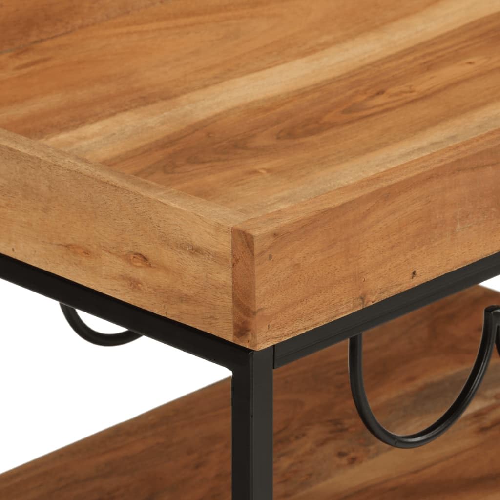 vidaXL Carrito de Bar, Carro con Niveles de Almacenaje, Carrito de Servicio, Carrito de Bebidas para Cocina, Madera Maciza de Acacia y Hierro
