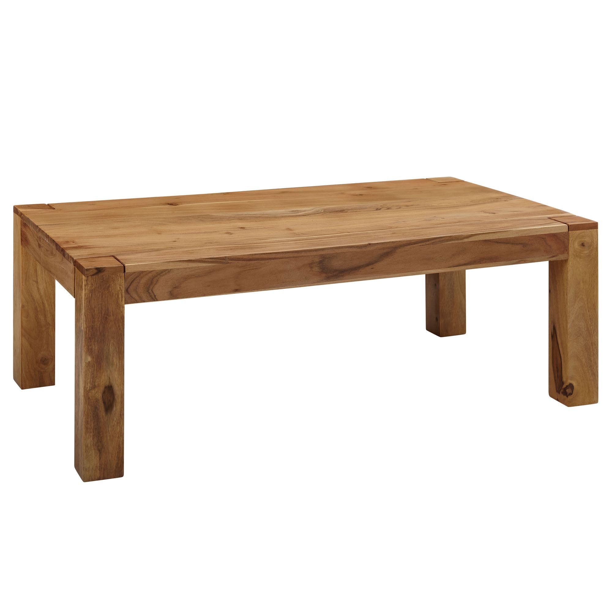 Livinia Florence Tavolino Da Caffè In Rovere Malese Massello - 75x75x58 Cm - Stile Mid-Century Moderno - Legno Naturale Con Venature Visibili - 3