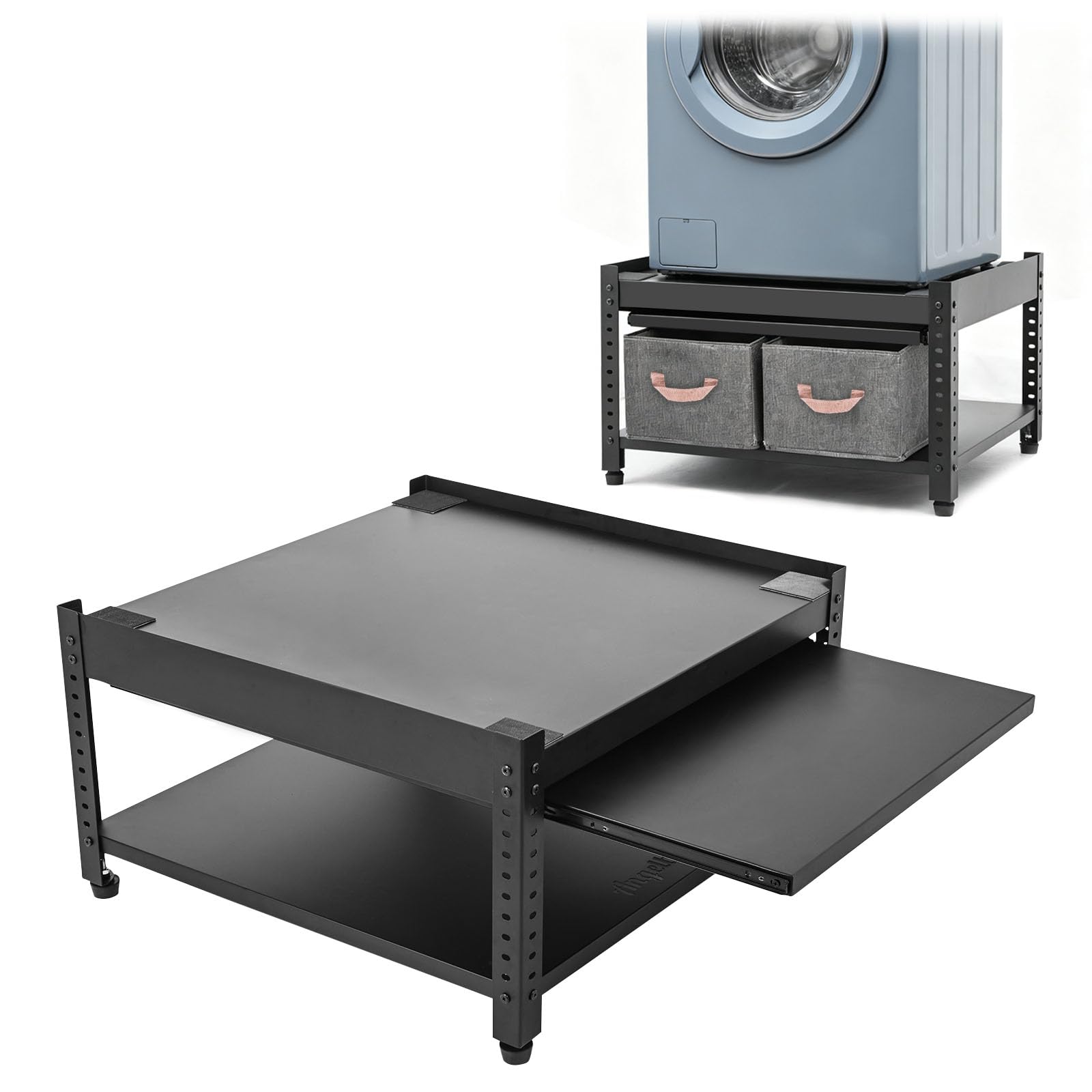Photo 1 of ANGELBECKE Washer and Dryer Pedestals, 28x28x16inch Universal Washing Machine Stand with Laundry Basket Shelf, Portable Storage Bag, Adjustable Feet and 4 Silicone Pads, 800LBS Capacity
