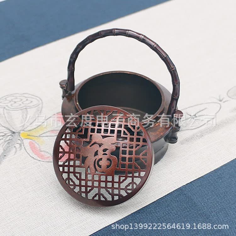 銅製 提梁暖手炉 竹節手提げ暖手炉 香炉 香道具 装飾品 工芸品 置物 Amazon.com: 苏工仿古做旧全铜暖手炉中式古典竹节万字小手炉烧炭便携熏