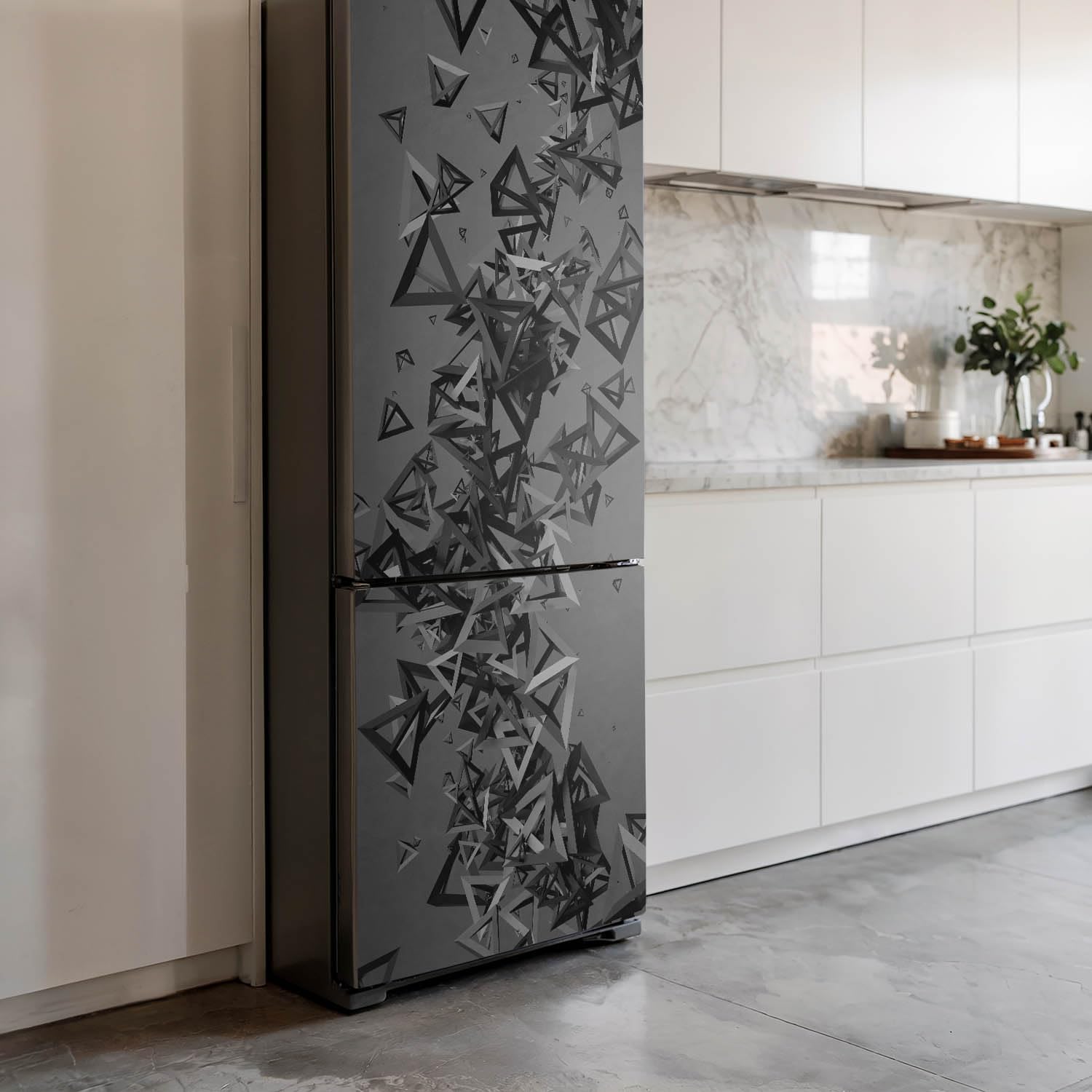 Autocollant Porte Réfrigérateur 60x205 cm Auto-adhésif pour Cuisine Couvrant Entièrement Sticker Décalcomanie Protection Contre les Dégâts Décoration - Triangles 3D abstraits