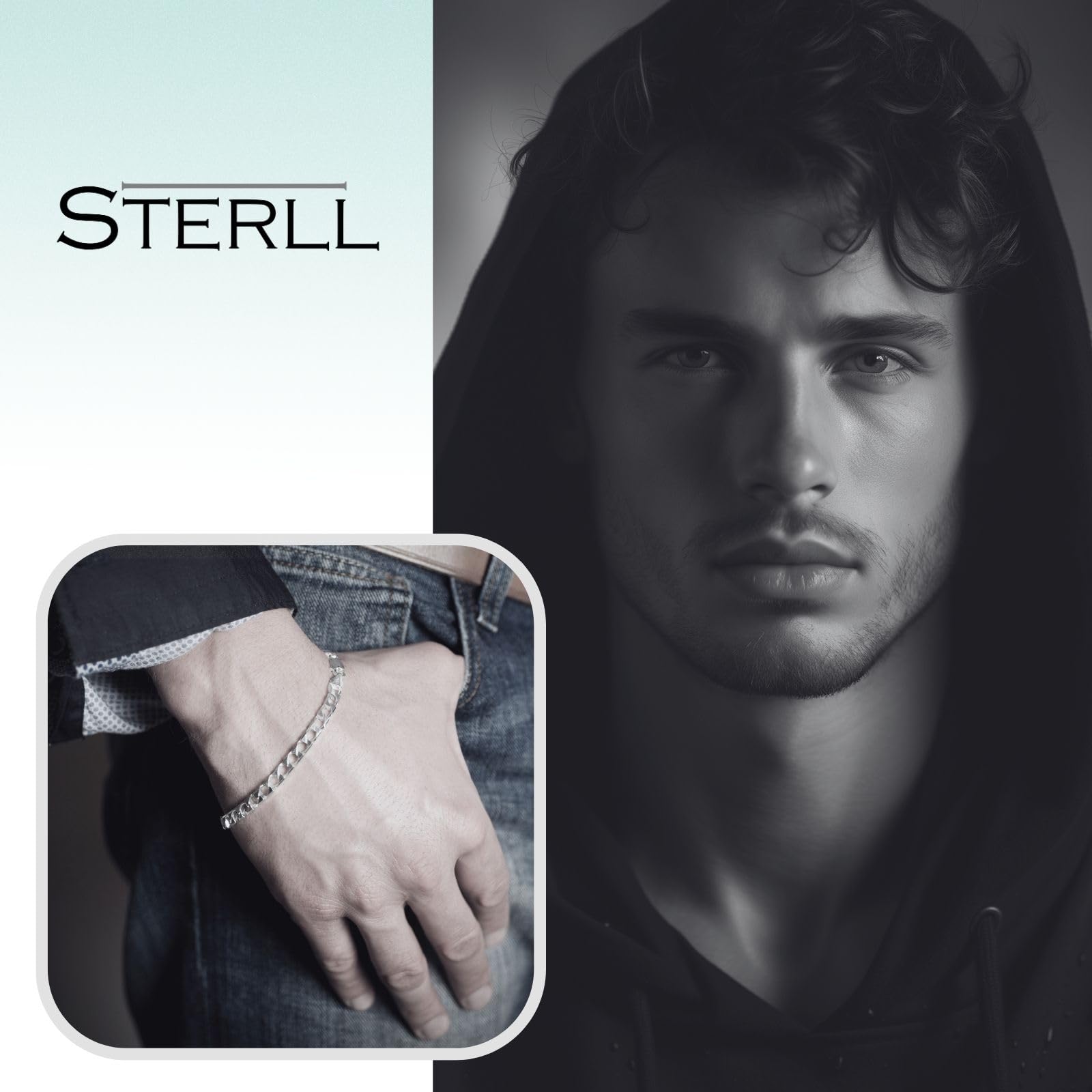 Bracciale Maschile In Argento 925 Massiccio Con Chiusura A Moschettone