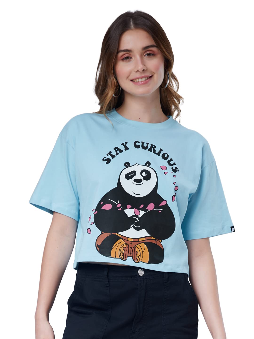 The Souled StoreWomen's Official Kung Fu Panda: Stay Curious T-Shirts|Oversize fit Graphic Printed| Half Sleeve|100% Cotton Oversized Cropped T-Shirts