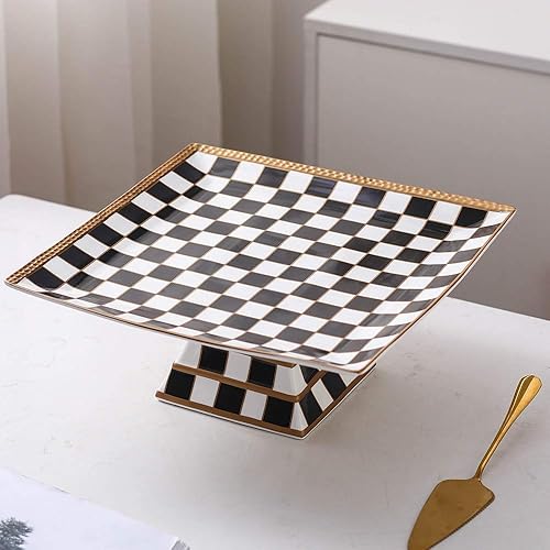 Miniatura 3 de Porlien Soporte para tartas con patrón de cuadros de 13 pulgadas, soporte para tartas, bandeja para servir