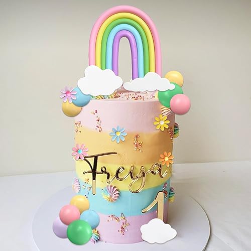 Miniatura 3 de 37 piezas de decoración de pastel de arco iris, estilo bohemio, hippie, bolas pastel, margaritas, flores, decoración para tartas retro hippie,