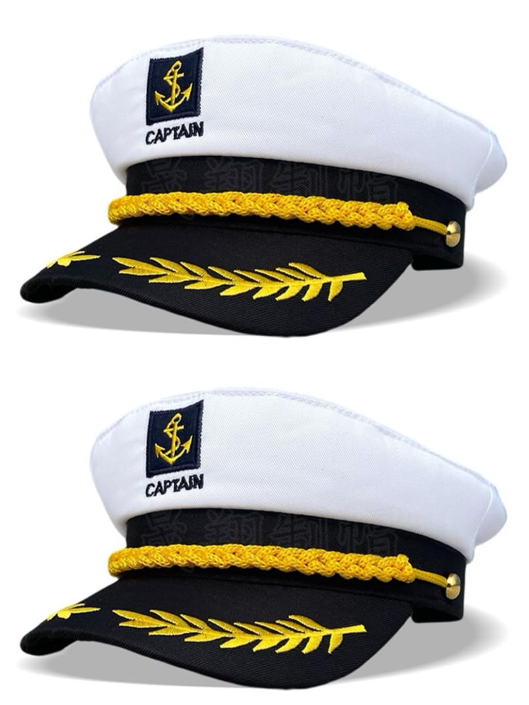 Youbinzi Yacht Captain Hat, Navy Sailor Ship Cap, Adult Yacht Boat Sailor Costume Hat Cap, Marine Admiral, White (2 Pieces)