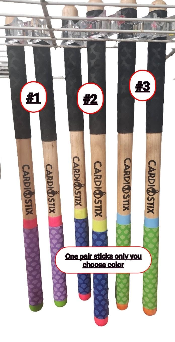 Cardiostix Cardio-Trommelsticks pro Set, 240 g (nur 1 Paar Stäbchen), gewichteter Doppelgriff, hochwertiges amerikanisches Hickory-Holz, Drumming, Fitness, Aerobic-Klasse (Rainbow #3)