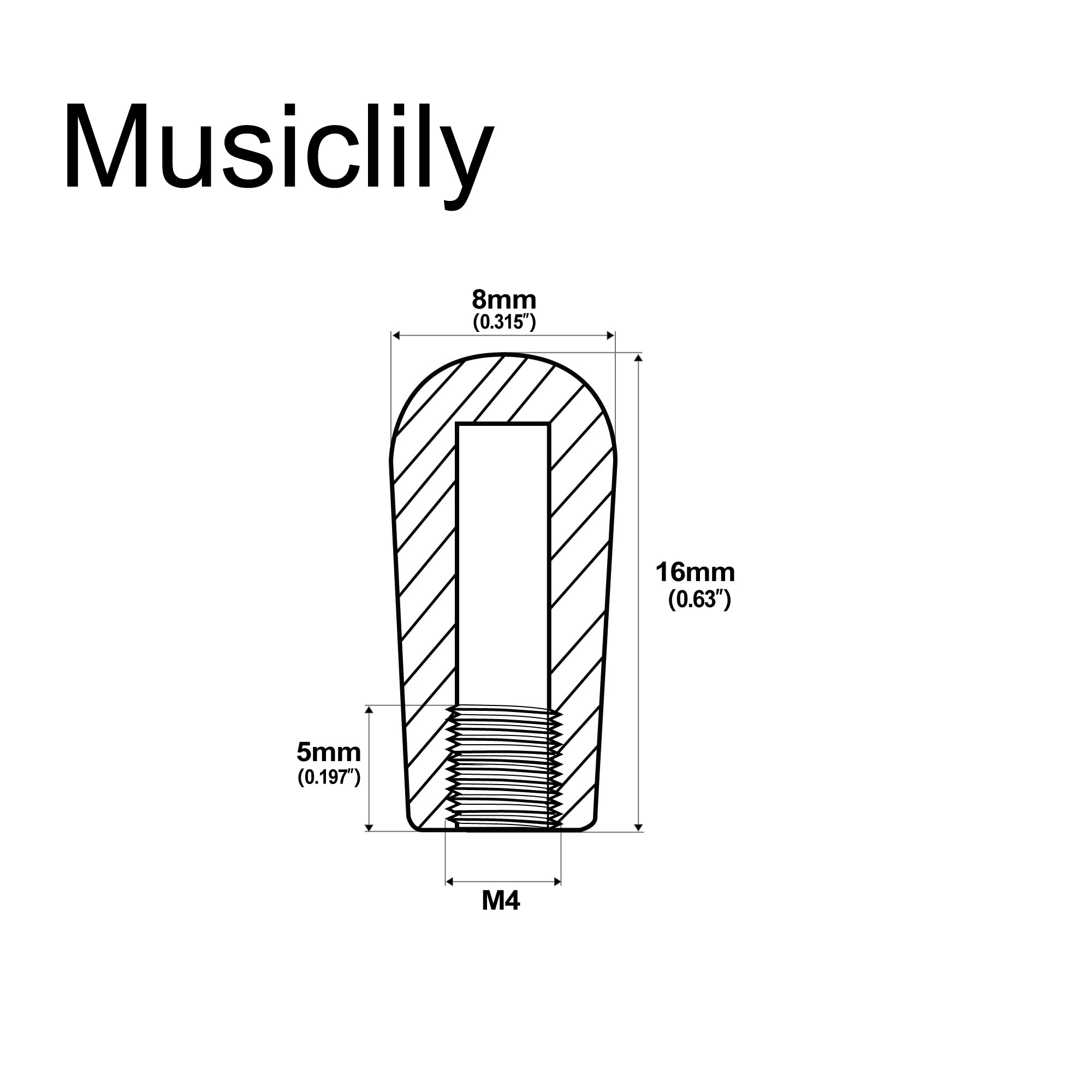 Musiclily Metryczny 4 mm 3-drożny przełącznik gitarowy końcówki nasadki gałki wyboru odbioru do gitary elektrycznej w stylu Les Paul, czarne (zestaw 5 szt.)
