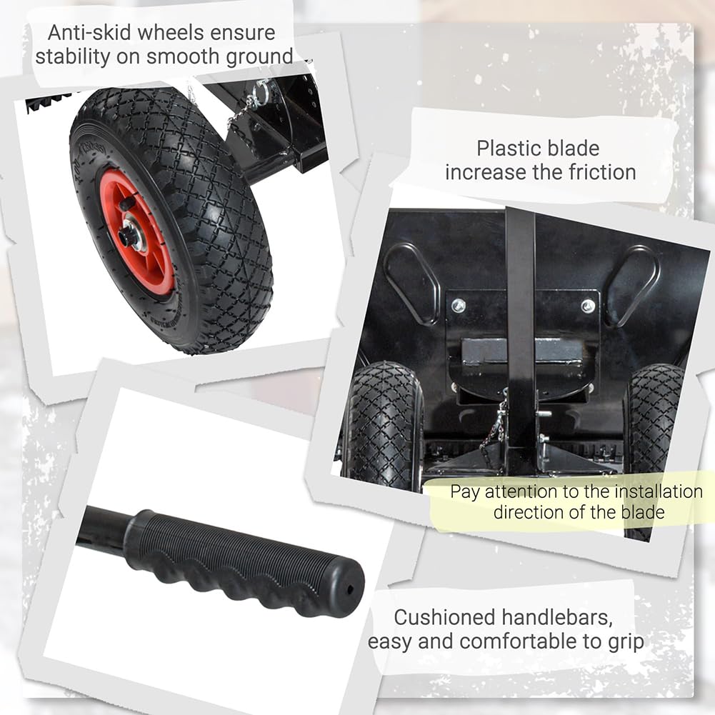 Empujador De Nieve Enrollable De Metal Resistente, con Mango Antideslizante Y Ajustable, Empujador De Nieve Rodante, Pala Extra Ancha para Raspar Nieve para Pasarelas, Jardín, Patios