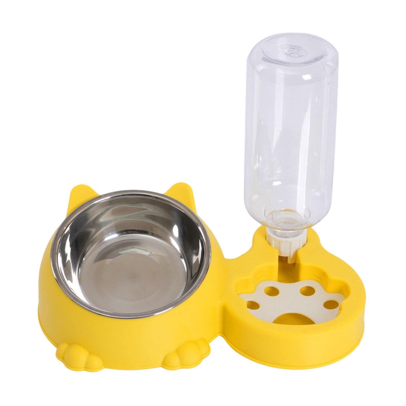 Colcolo Comedero para Gatos con Fuente de Agua y Comida, inclinable y elevada, único con Botella de Agua automática, comedero para Mascotas, Perros pequeños, Amarillo