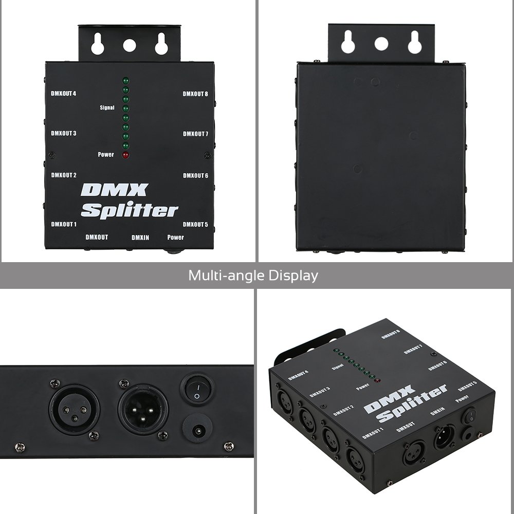 Lixada DMX512 óptico Splitter Actúa como DMX512 Distribución para iluminación de escenarios, 8 Canales Salidas Independientes, Aviones tamaño: 12.8 * 4.3 * 17.2 cm.'