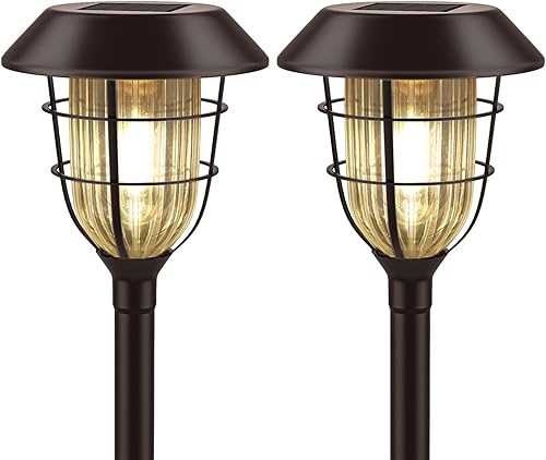 SOLARBABY Luces solares de metal para caminos al aire libre, paquete de 2 luces solares brillantes para exteriores, impermeables, para patio,