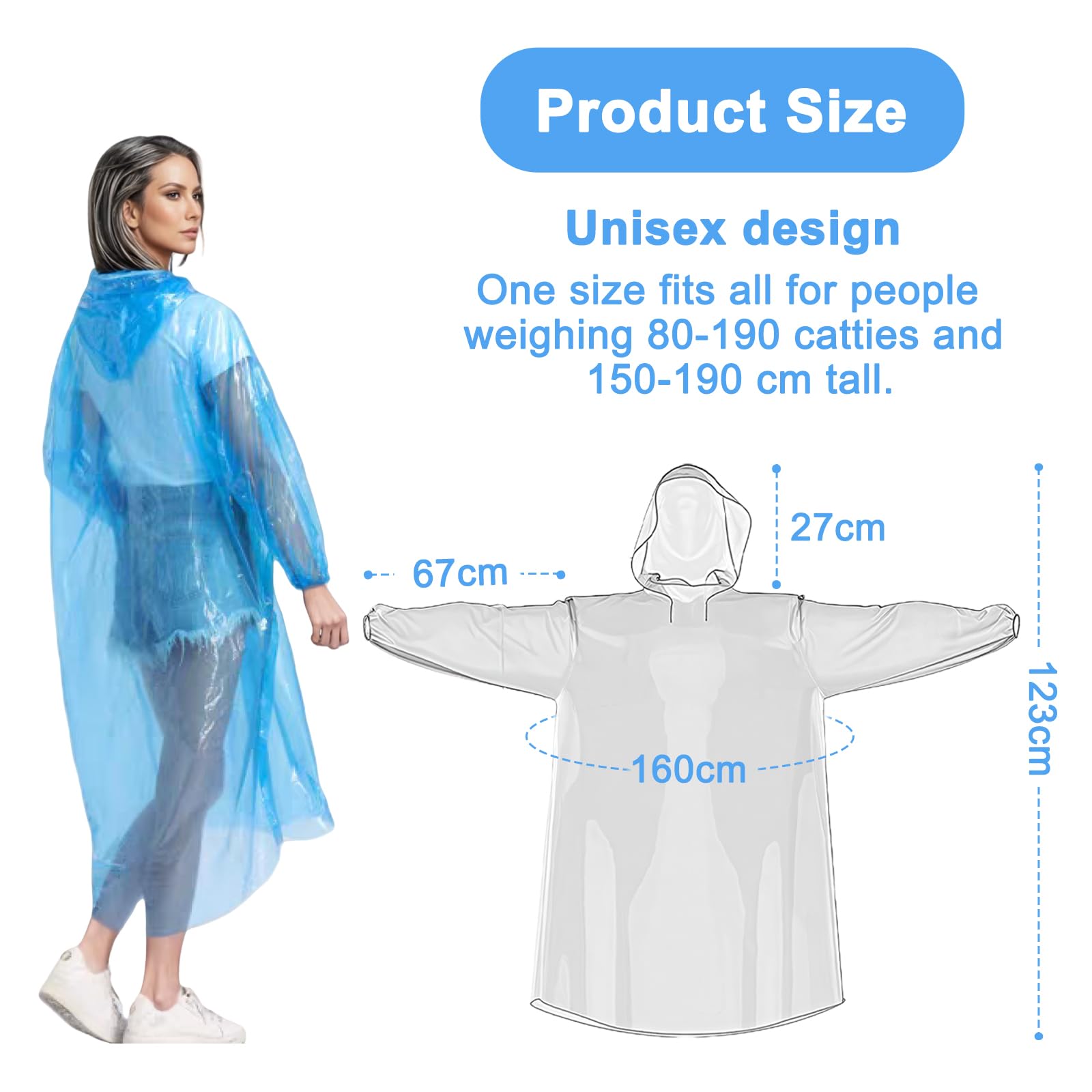 flintronic 6 Pezzi Poncho Antipioggia Impermeabile per Adulti, Impermeabili Trasparenti Usa e Getta Portatili per Donna e Uomo, Emergenza per Adulti con Cappuccio