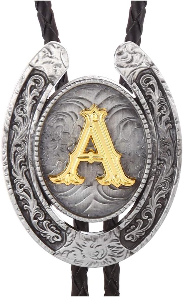 HUABOLA CALYN Vintage Bolo Tie for Men- Initial Letter ABCDMJR to Z Western Cowboy Bolo Tie for Women