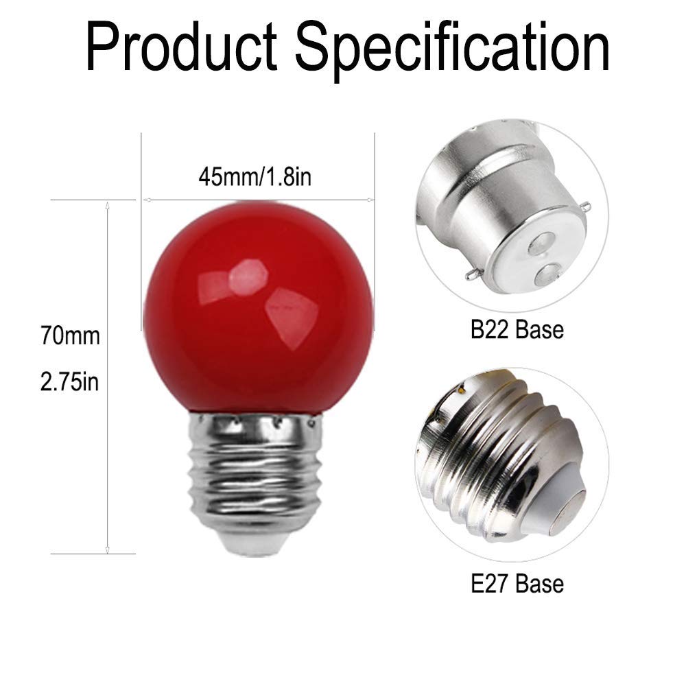 ZFQ 8 Pack B22 Bayonet Colored LED Light Bulbs 2W G45 Golf Ball Mini Globe Bulb Lighting Bulbs,Red for Outdoor Indoor String Patio Garden Party Christmas - Image 2