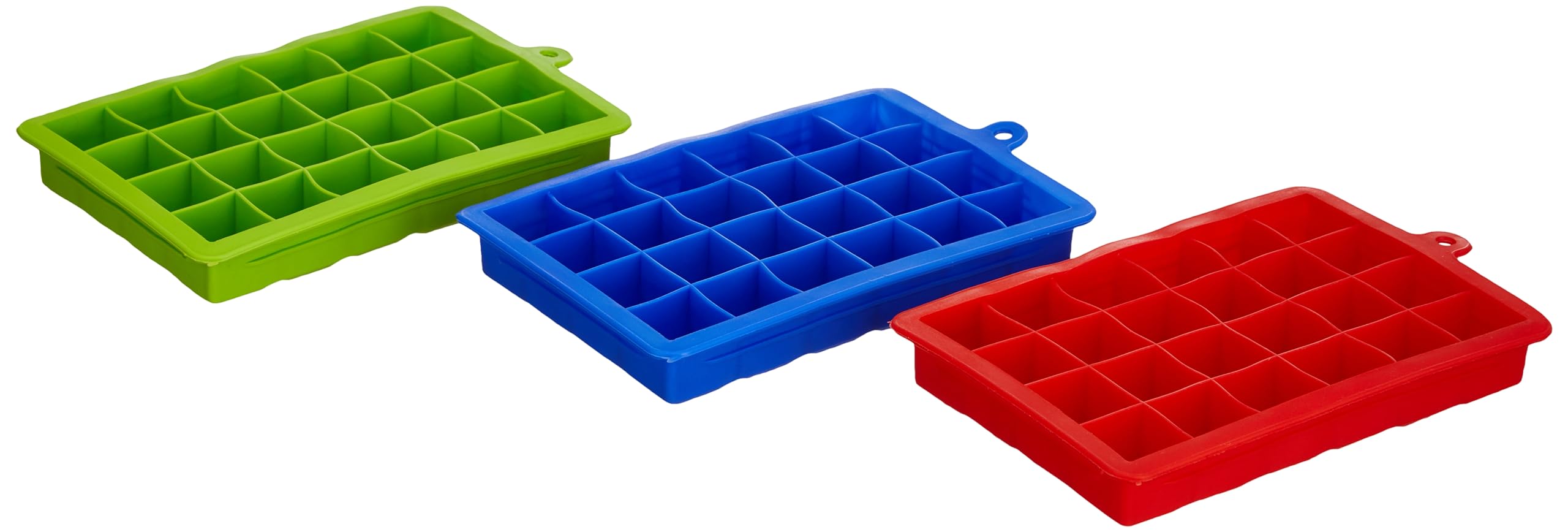 Amazon Brand - Solimo Silicone Ice Cube Tray Set | with 24 Cavities | Set of 3 | 18L x 10W x 4H Cm | Multicolor