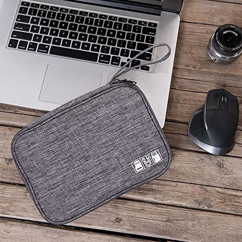 Image of House of Quirk Polyester Electronic Accessories Organizer, Universal Compact Travel Digital Accessories Storage Bag For Portable Charger, Cables, Earphone, Cord, Sd Card, Phone (Grey)