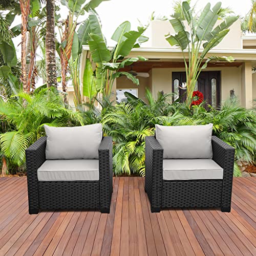 Rattaner Patio Single Sofa Chairs Set of 2 Outdoor Sofa Accent Chair Club Chair with Anti-Slip Cushions and Waterproof Cover, Grey