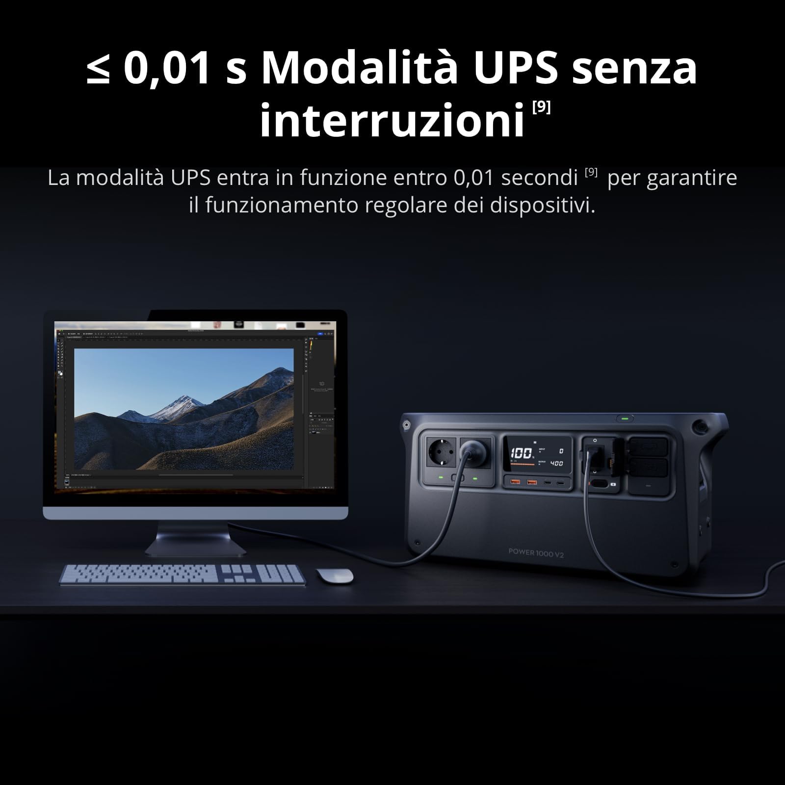 DJI Power 1000 V2 Power Station portatile 1024Wh, 2600 W Power Station Solare, batteria LiFePO4, ricarica rapida in 37 minuti dallo 0% all'80%, generatore elettrico per campeggio (spina inclusa)