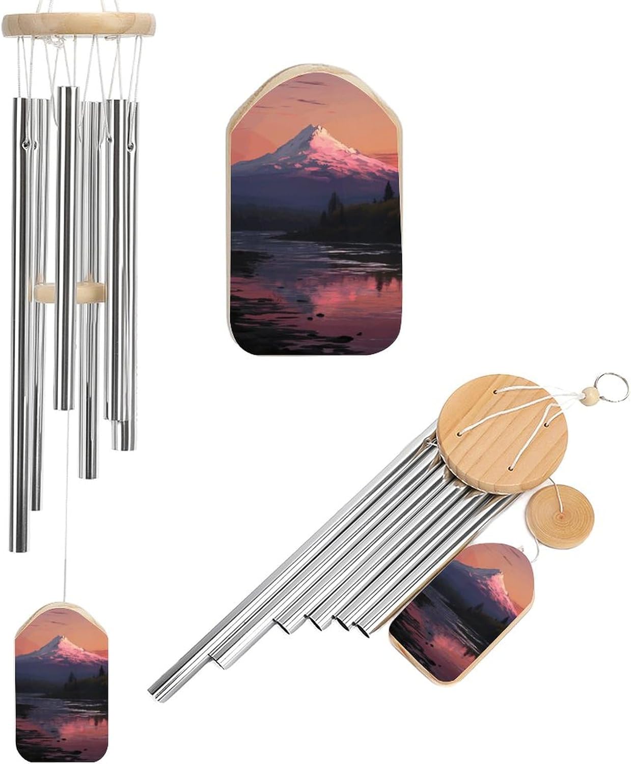 Outdoor Wind Chimes, Sunset Mountain Scenery Printed Wind Chimes,Simple Wind Chimes,Curtain Wind Chimes for Home Decoration