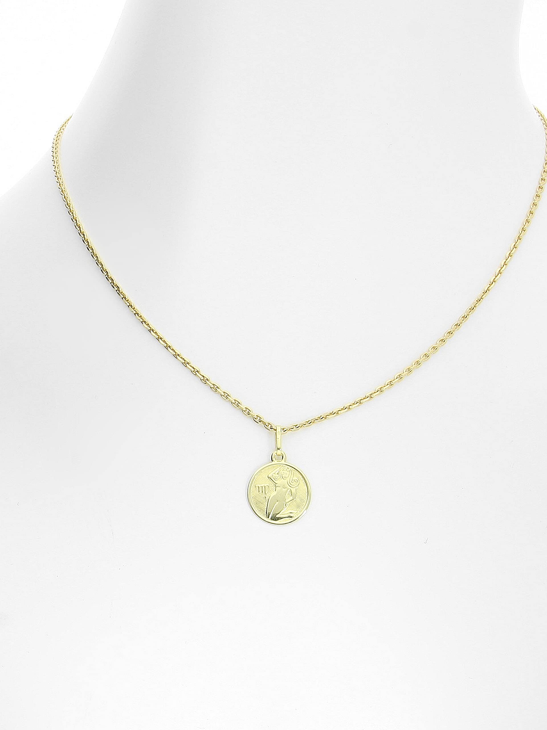 My Gold Pendentif Signe Zodiaque Vierge (Sans Chaîne) Or Jaune Or Véritable 333 (8 Carats) Ø 12mm Rond Signes du Zodiaque Zodiaque rond A-06017-G303-Jun