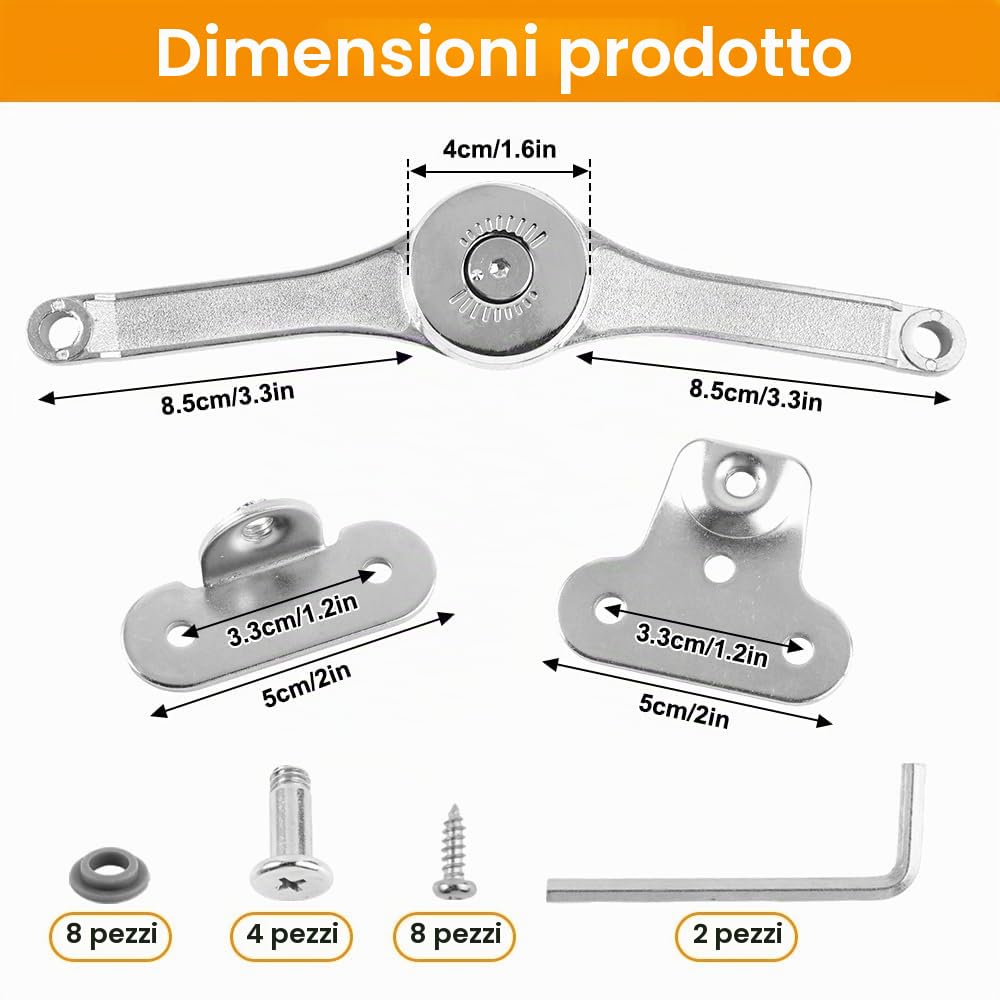 2 Pezzi Supporto Cerniera per Ante Ribalta, Cerniere a Ribalta per Armadietto Scaffale con Viti e Chiave a Brugola, 75°/90°/110° Ribaltabile Cerniere per Ante Cucina Ammortizzate, per Armadietti