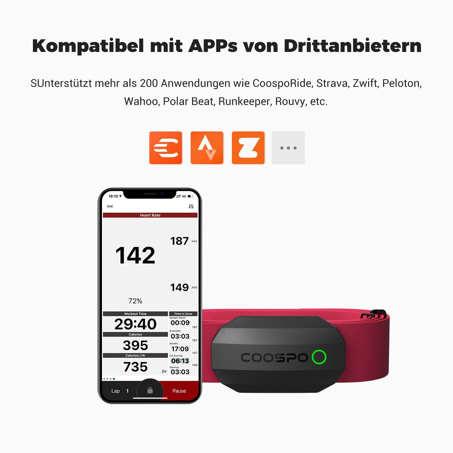 COOSPO H808S Brustgurt Pulsmesser ANT+/Bluetooth, Premium Herzfrequenzmesser Pulsgurt Sensor HRM-Messung Pulsgurt IP67 Wasserdichter, Kompatibel mit Polar, Elite HRV, Wahoo, Garmin, Strava