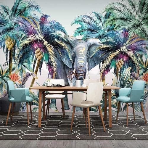 XLMING Tridimensional Plantas Hojas Animales Elefante 3D Papel Pintado Lujo Casa Sala Decoración Estar Comedor Sofá Dormitorio TV Fondo de Pared-430cm×300cm