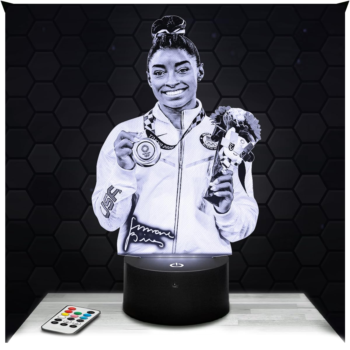 Lampephoto.fr - 3D Lamp Simone Biles American Artistic Gymnast, Touch LED Night Light, 3D Hologram Effect, Christmas Birthday Gift Idea for Men and Women, Bedroom Decoration Object