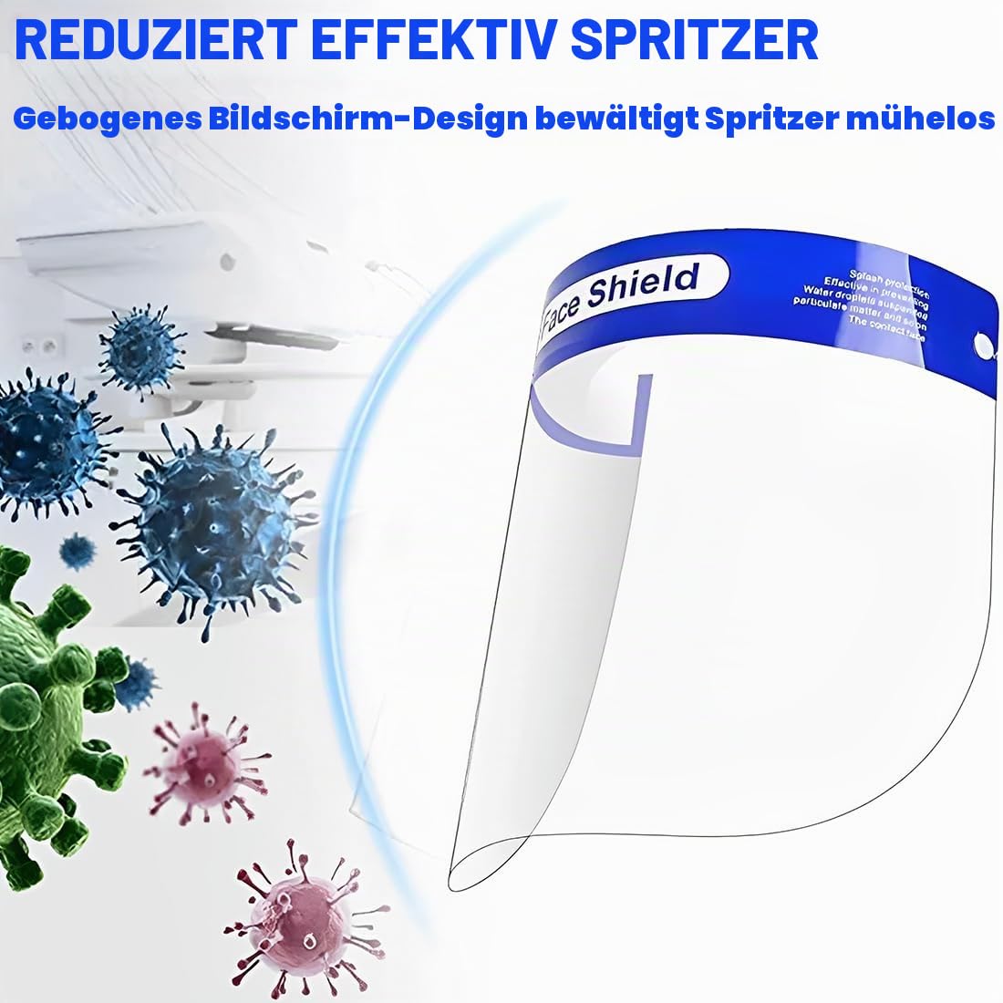 NHQZ 2 Stück Gesichtsschutz-Schirm Face Shield Gesichtsschutz-Schirm Augenschutz Spuckschutz Face-Shield Schutzschild Gesichtsschirm