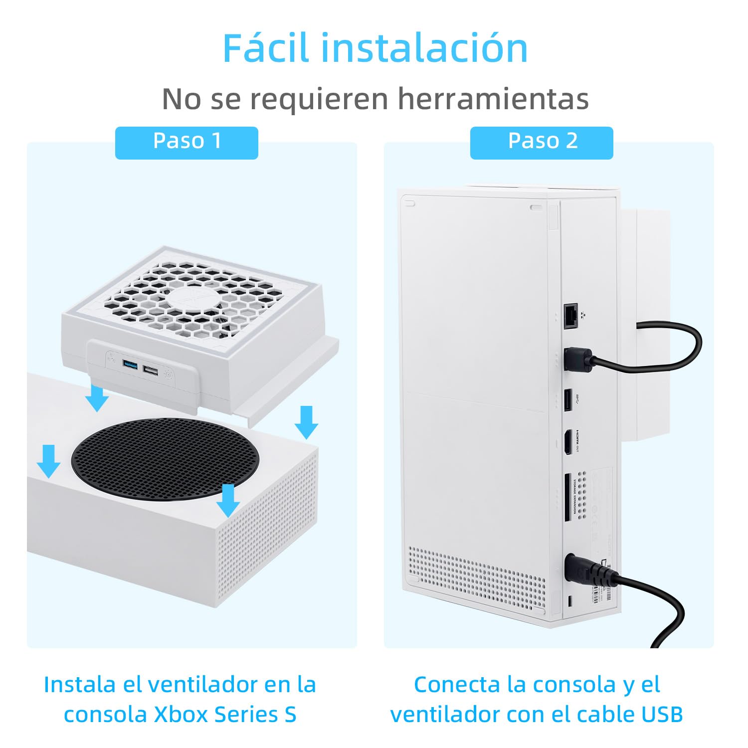Mcbazel Ventilador de Refrigeración para Xbox Series S, RGB LED, 3 Velocidades Ajustables, Bajo nivel de Ruido, Enfriador Externo con Puertos USB adicionales solo para Consola Xbox Series S