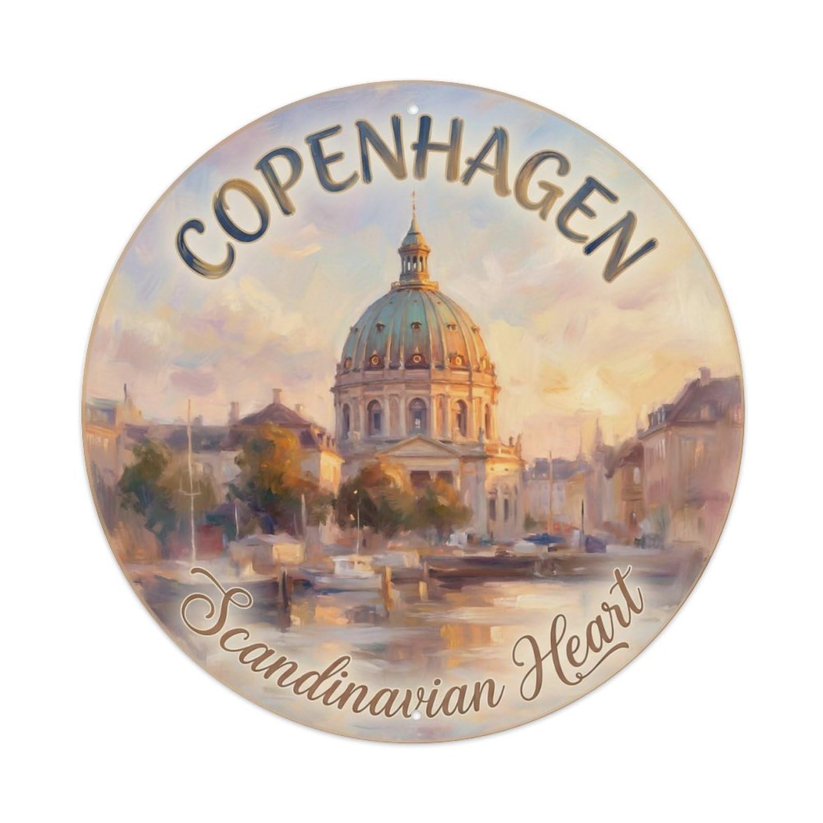 Vintage Travel Copenhagen Denmark Painting Metal Tin Sign
