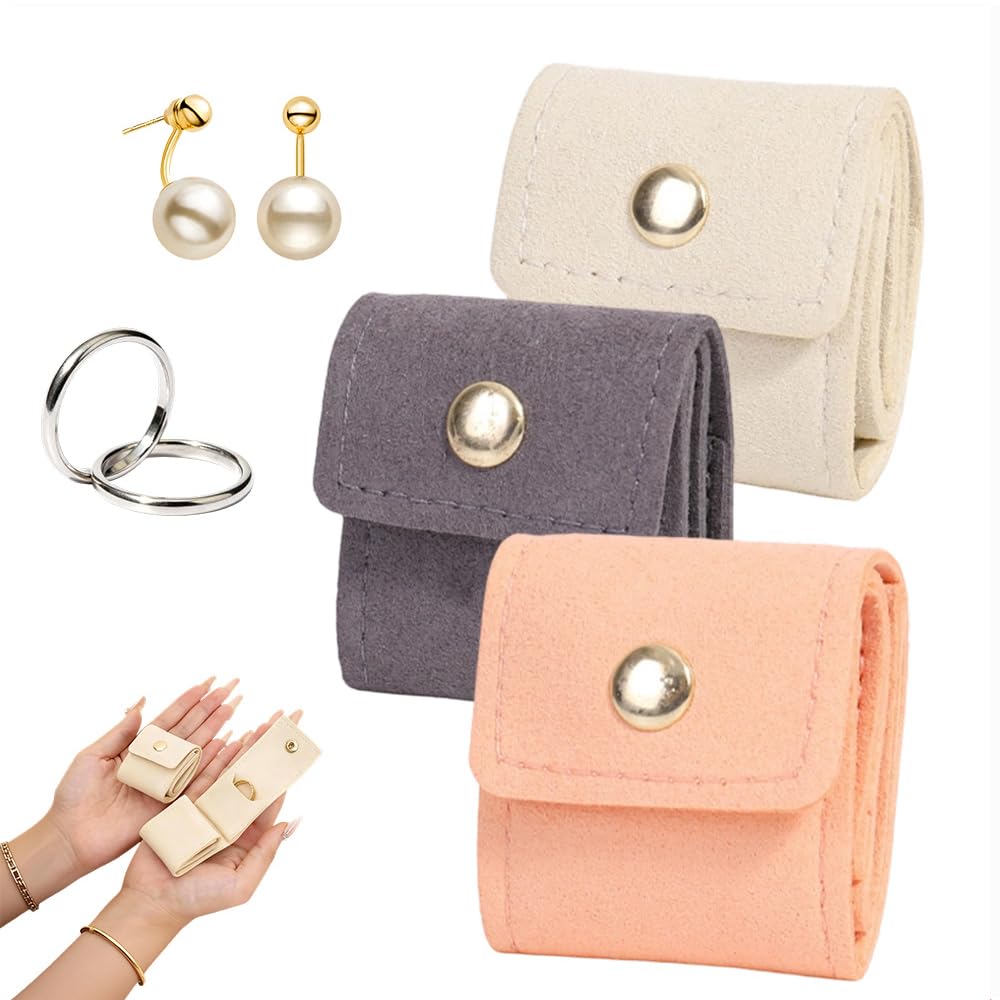 AprYew 3PC Mini Travel Jewelry Bag Foldable, 2026 New Mini Travel Jewelry Roll Bag with Buckle, Small Jewelry Box for Travel Essentials, Earrings,