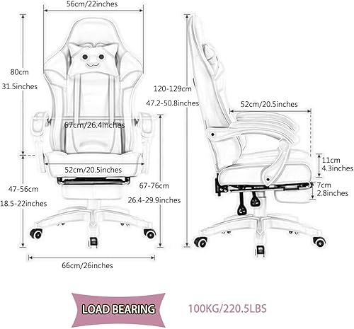 Miniatura 2 de Silla de carreras con reposapiés de ángulo grande de 145, silla de juego reclinable de gran ángulo, bonita silla de gamer para niñas, soporte de