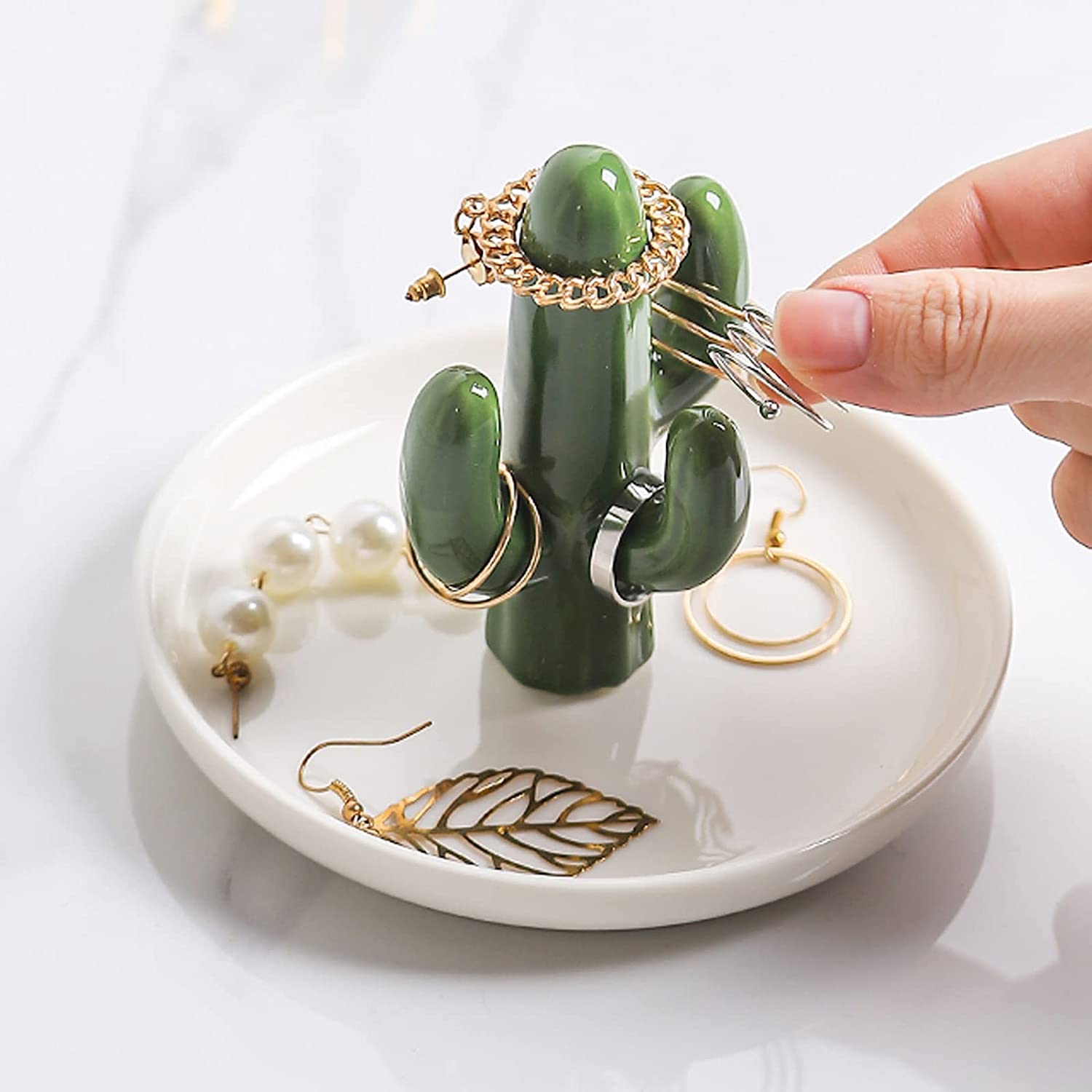 Porta Anelli A Forma Di Cactus - Display Per Gioielli In Ceramica, Regalo Compleanno - Foto 5