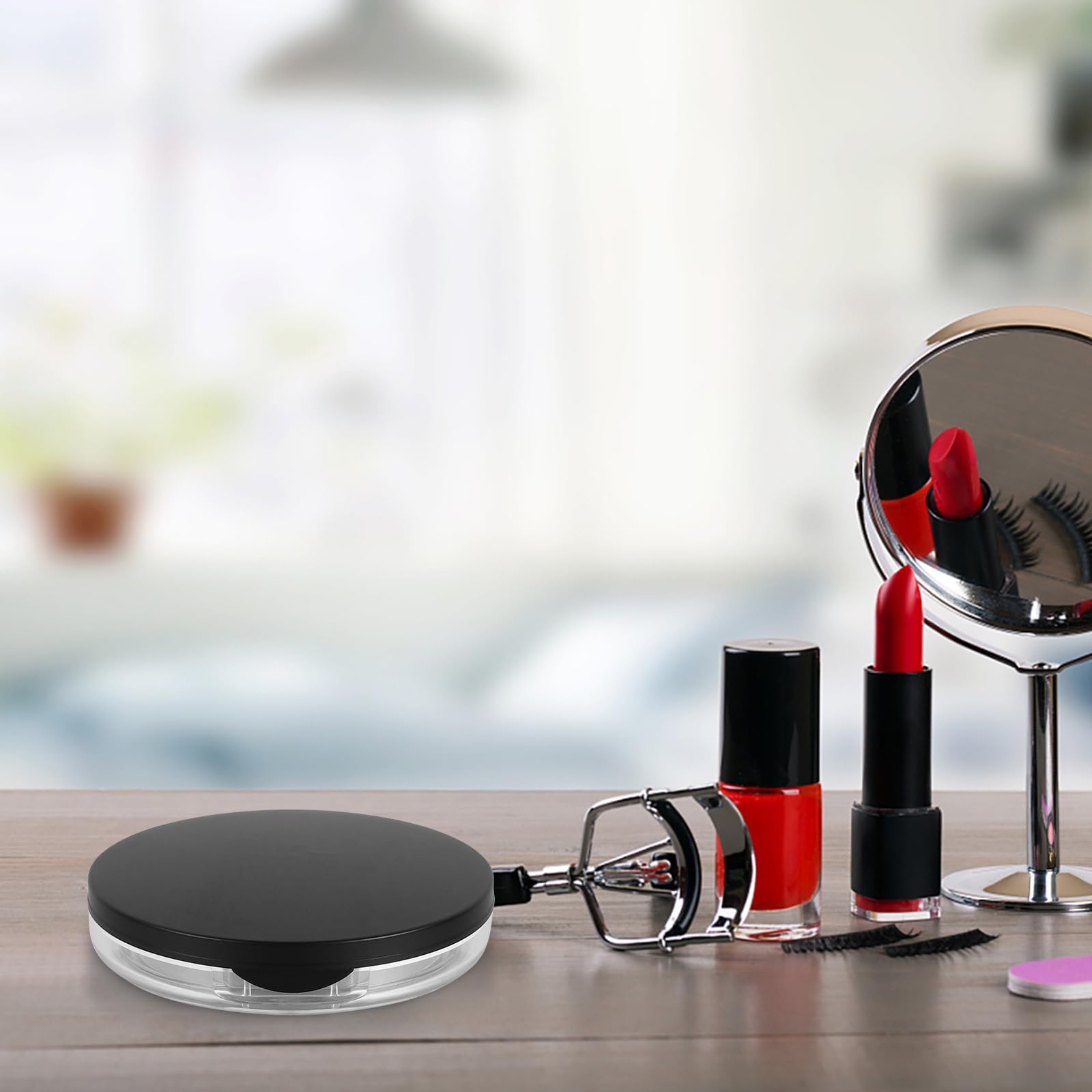 Lot de 2 boîtes à vides pour fond de teint, boîte à miroir fond de teint avec miroir, récipient à de voyage, noir