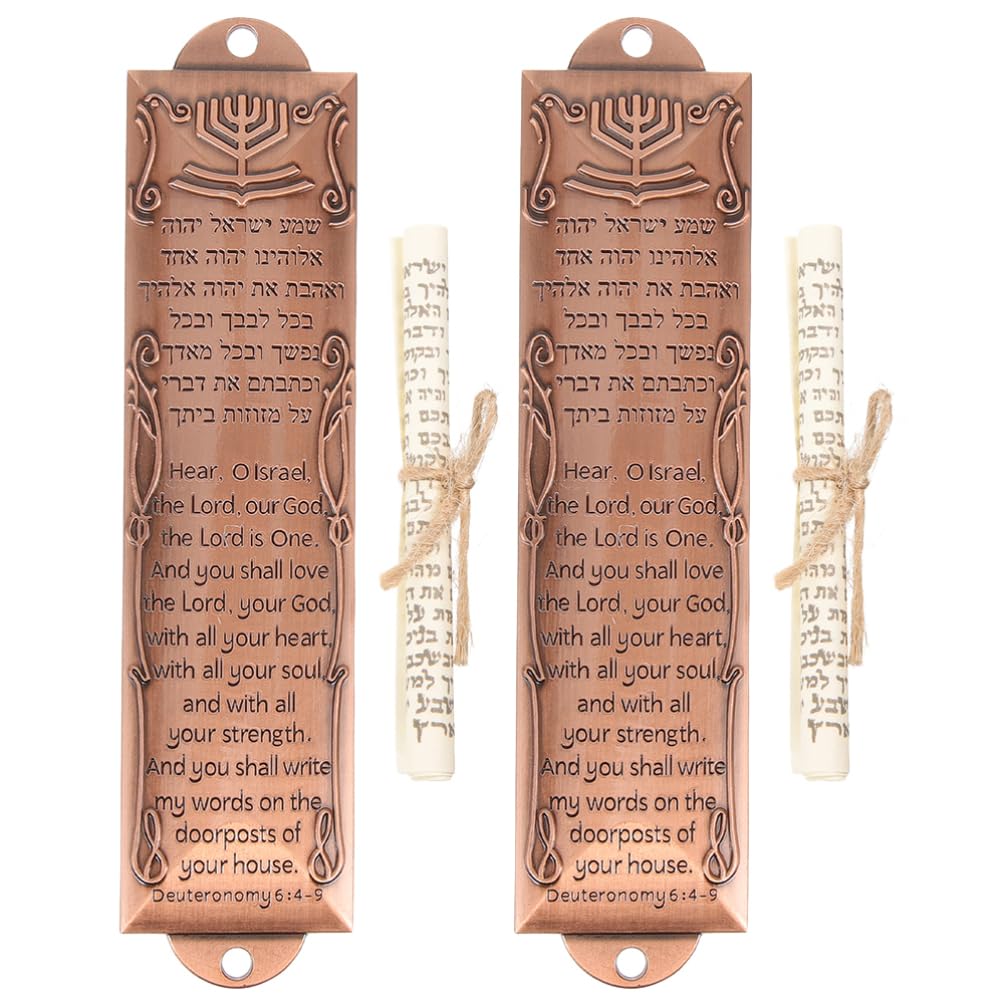 PRETYZOOM Metal Mezuzah for Door, Set of 2 Mezuzah with Scroll Easy Peel and Stick Mezuzahs Cover Blessing Scripture for Jewish House Door