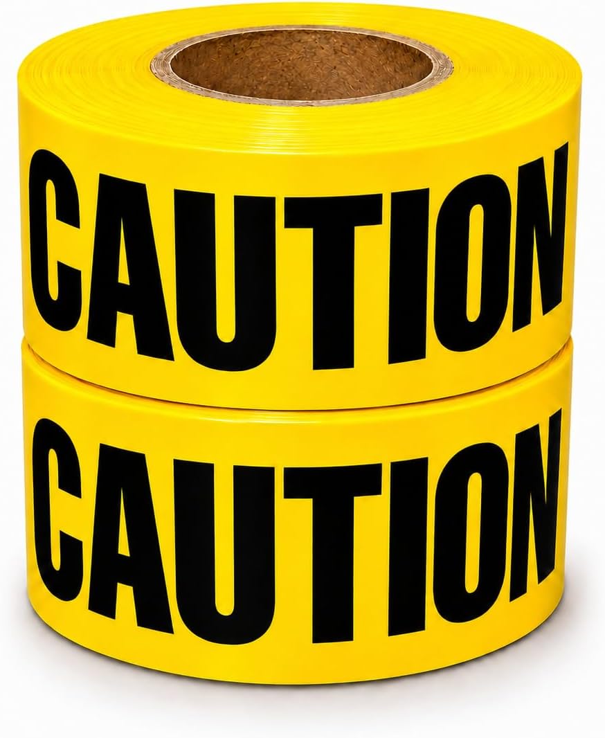 ATERET Premium Yellow Caution Tape I 3 inch x 1000 feet I Harzard Tape w/Bright Yellow & Bold Black Text I 3" Wide for Maximum Readability I Ideal Use for Danger/Hazardous Areas (2-Pack)