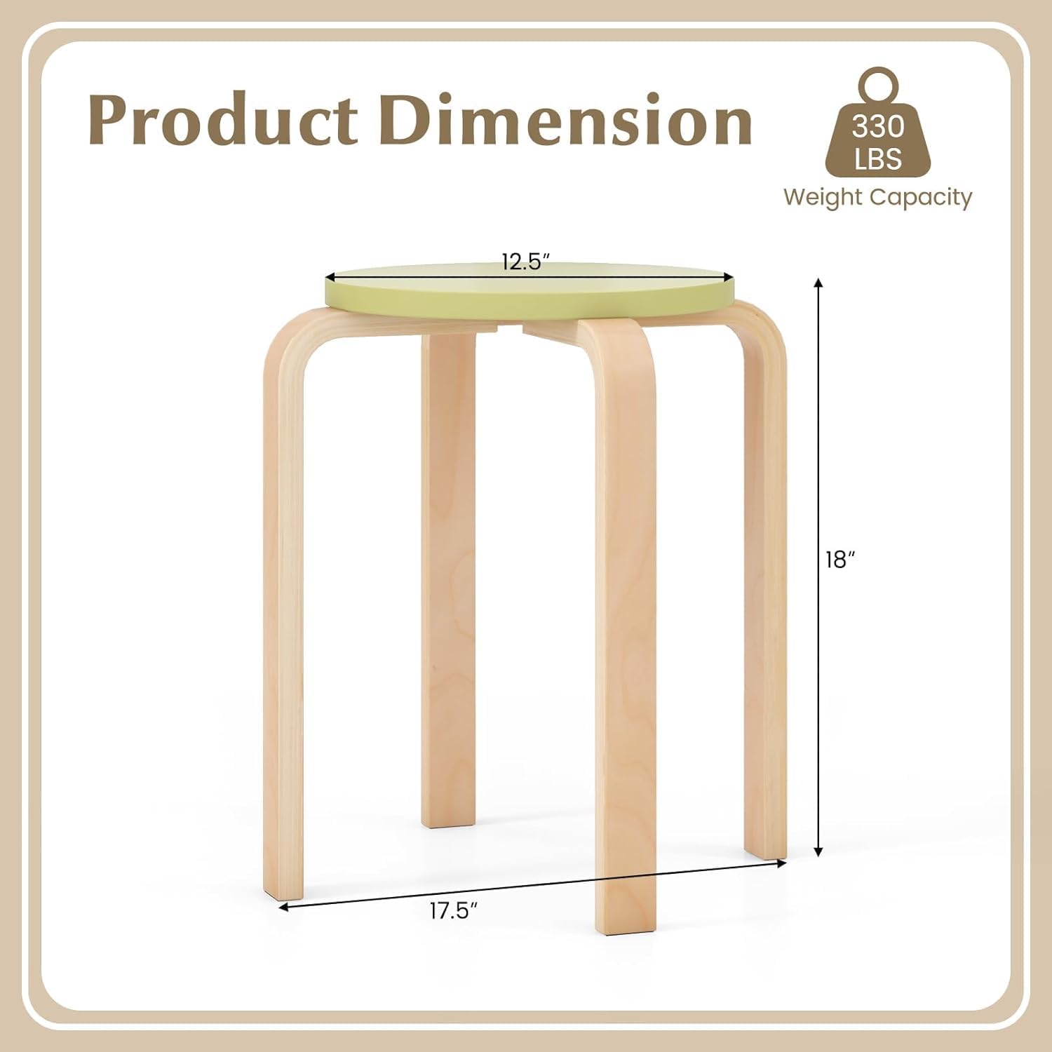 LDAILY Stackable Stools Set of 4, Round Wooden Stools 18 Inches with Waterproof Surface & Reinforced Connections, Backless Stacking Classroom Stools for School, Kitchen, Dining Room, Event, Party