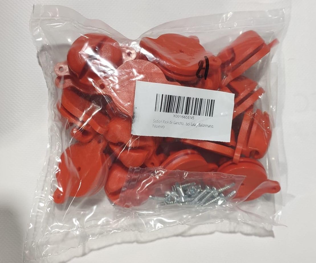 Pack de Ganchos universales antilesión para porterías de fútbol y Balonmano Color Naranja de Nylon inyectado con Tornillo autotaladrante Incluido