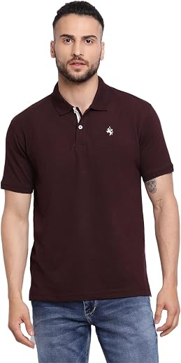 Cantabil Men's Cotton Blend Solid Polo Neck T-Shirt (Regular Fit)