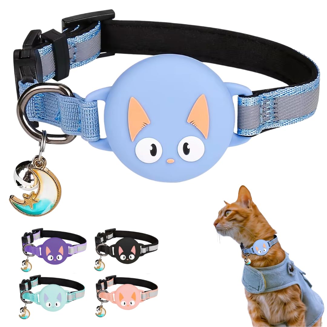 Kittytag Reflective Airtag Cat Collar With Air Tag Holder And Bell, Quick Release Cat Collar