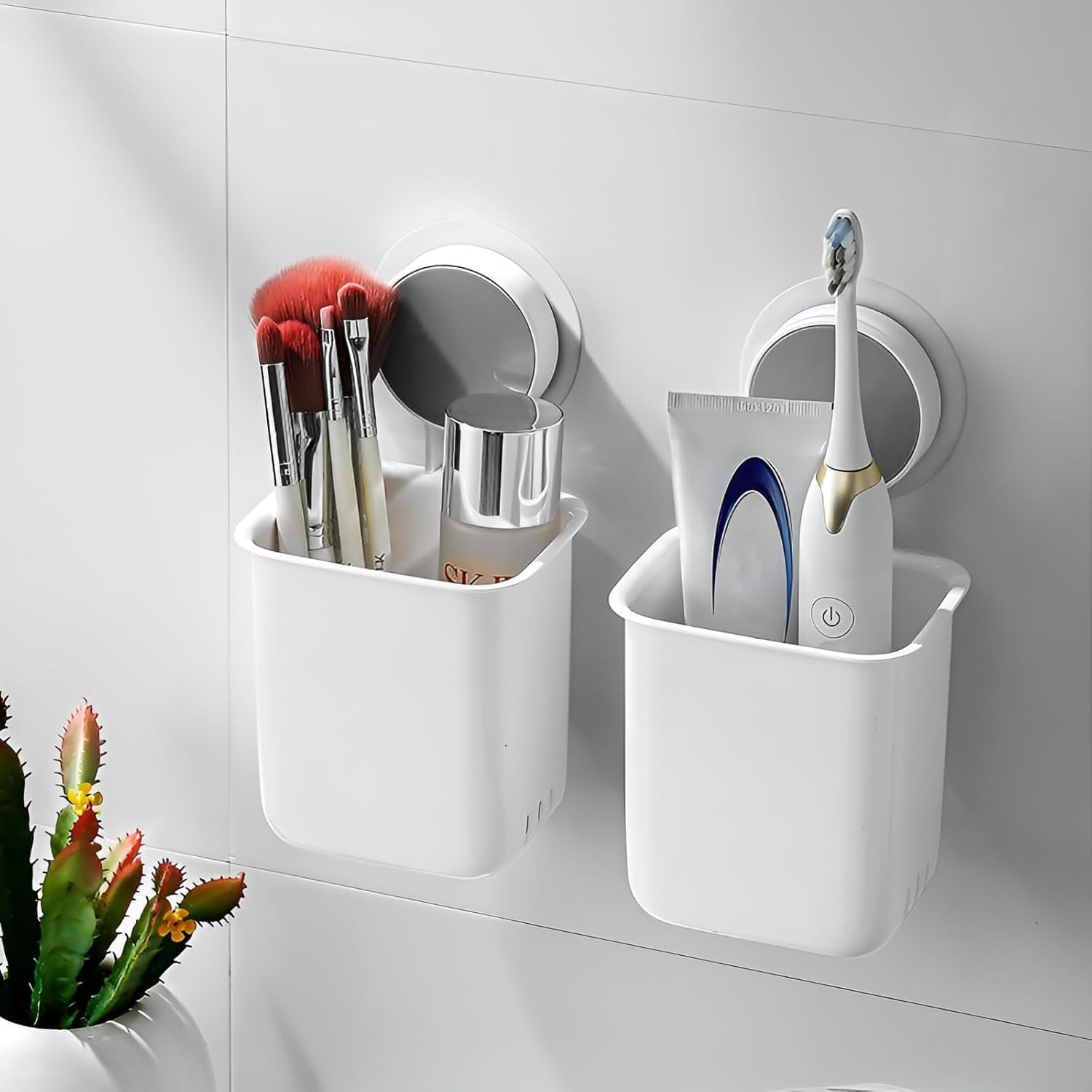 SHOPPOFOBIX Plastic Toothbrush Holders for Bathroom | Wall Mounted Toothbrush Holder | Self-Adhesive Bathroom Organiser Without Drill for Toothbrushes | Washroom Organizer for Tooth Brush-image-28