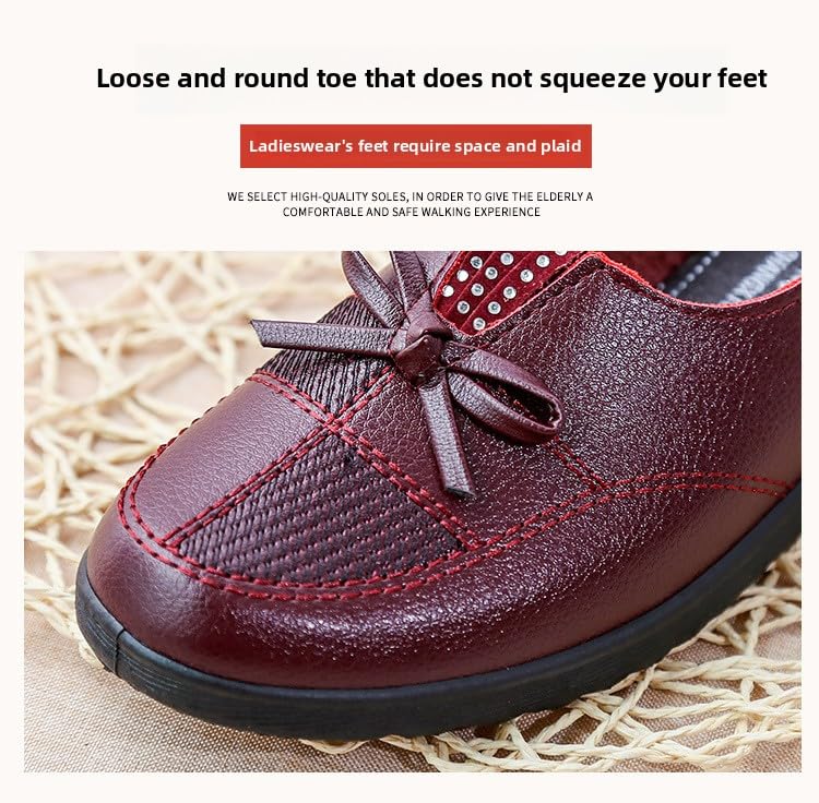 2025 Mother Shoes Single Middle-Aged and Elderly Women's Shoes Middle-Aged New Flat-Soled Leather Summer Elderly Pedal Autumn4