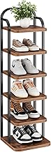 Dripex Vertikales Schuhregal mit 6 Ebenen, Schuhablage schmal Metall, Verstellbar Ablage, platzsparend für Eingangsbereich Wohnzimmer Schlafzimmer Flur, Vintagebraun-Schwarz