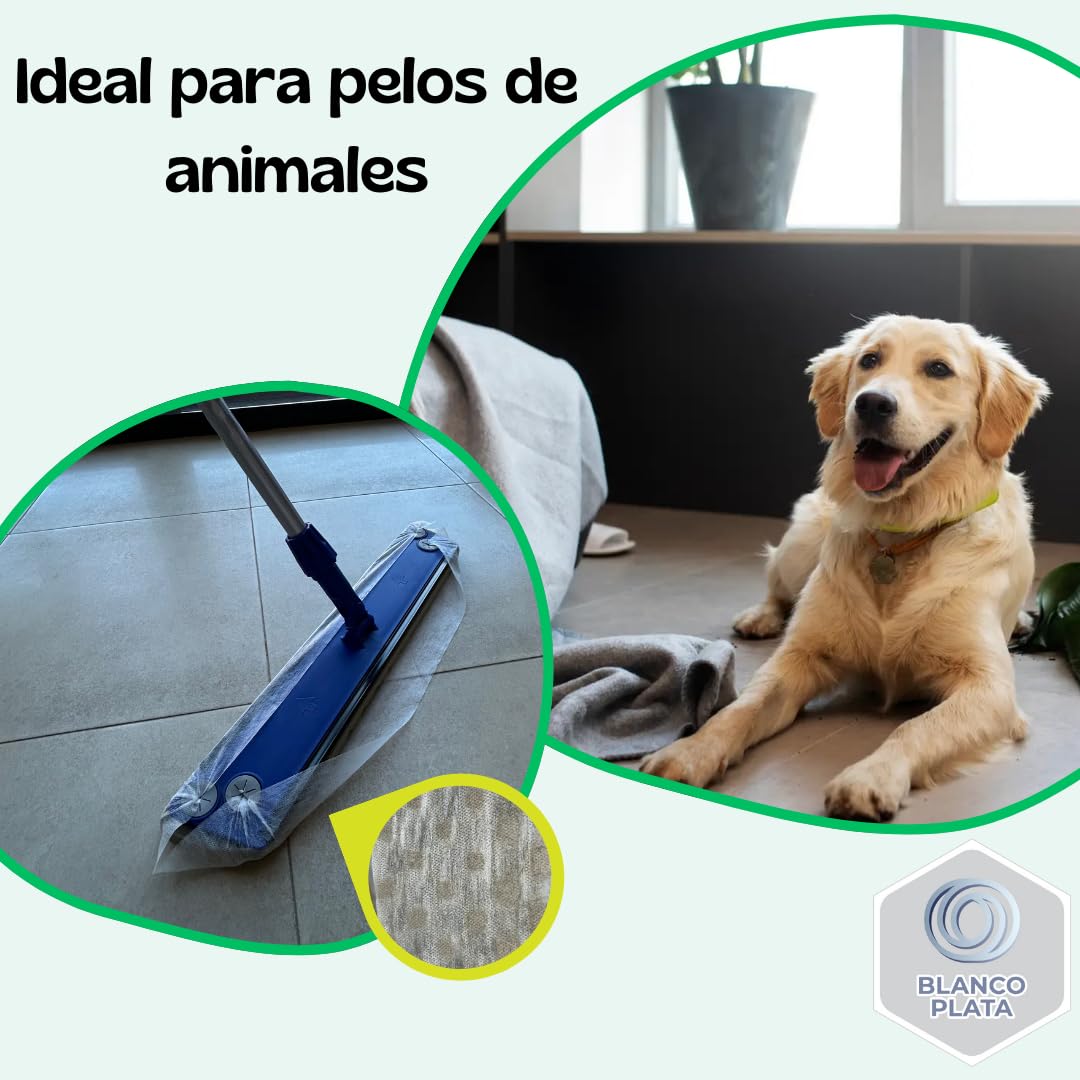 Pack de Mopa de Limpieza Suelos Palo+ Soporte +Recambio 50 gasas atrapapolvo Limpieza en seco + Recambio 12 mopas Microfibra Limpieza en húmedo. Todo Tipo de Suelos.