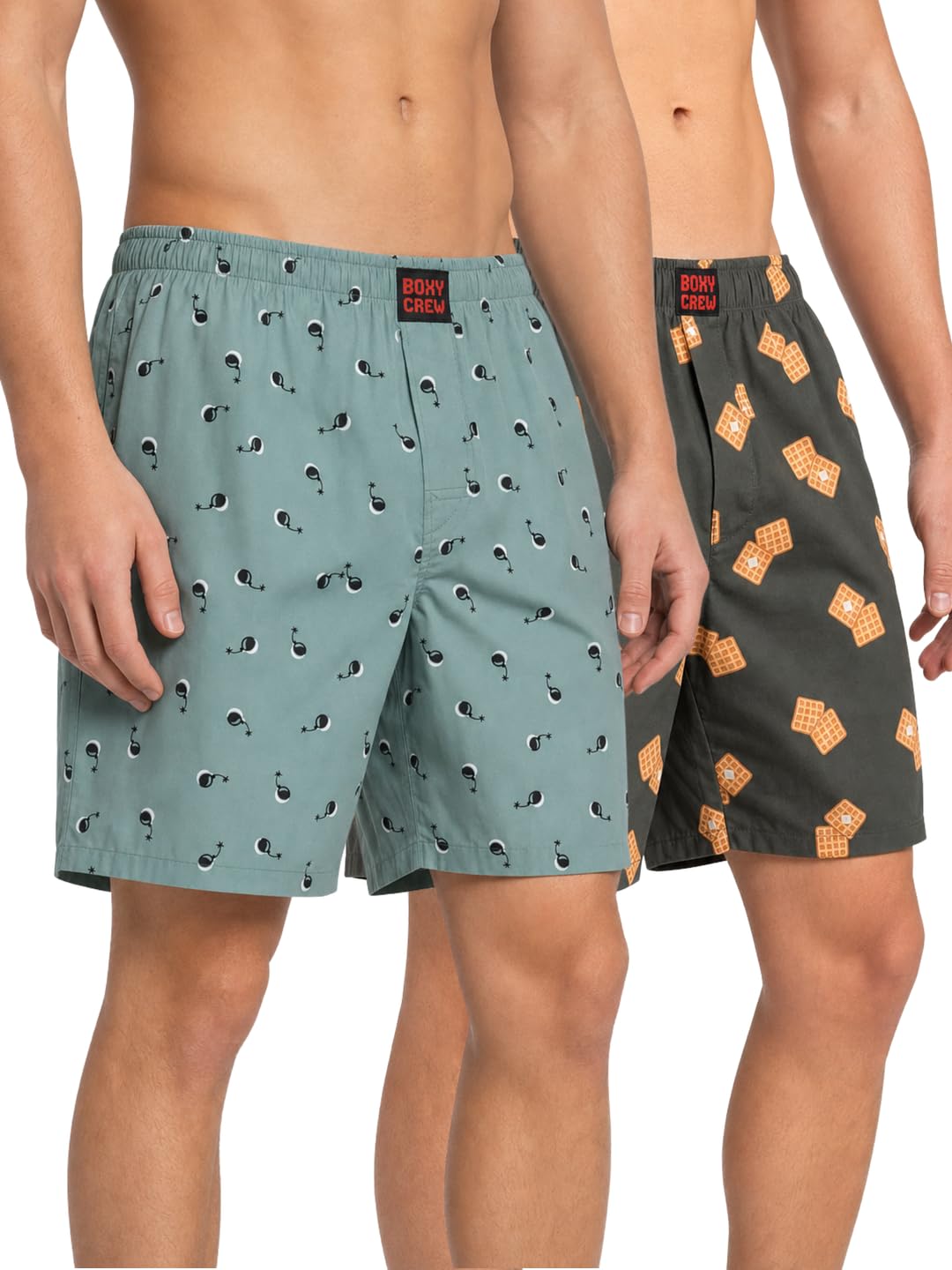 Men's 100% Cotton Printed Boxer Shorts Pack of 2 with Dual Side Pockets and Fabric-Covered Waistband - Green/Brown, Styles MBX023, MBX030-image-8